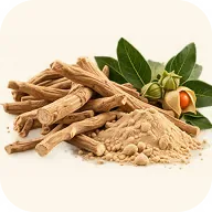 Tørrede ashwagandharødder og pulver